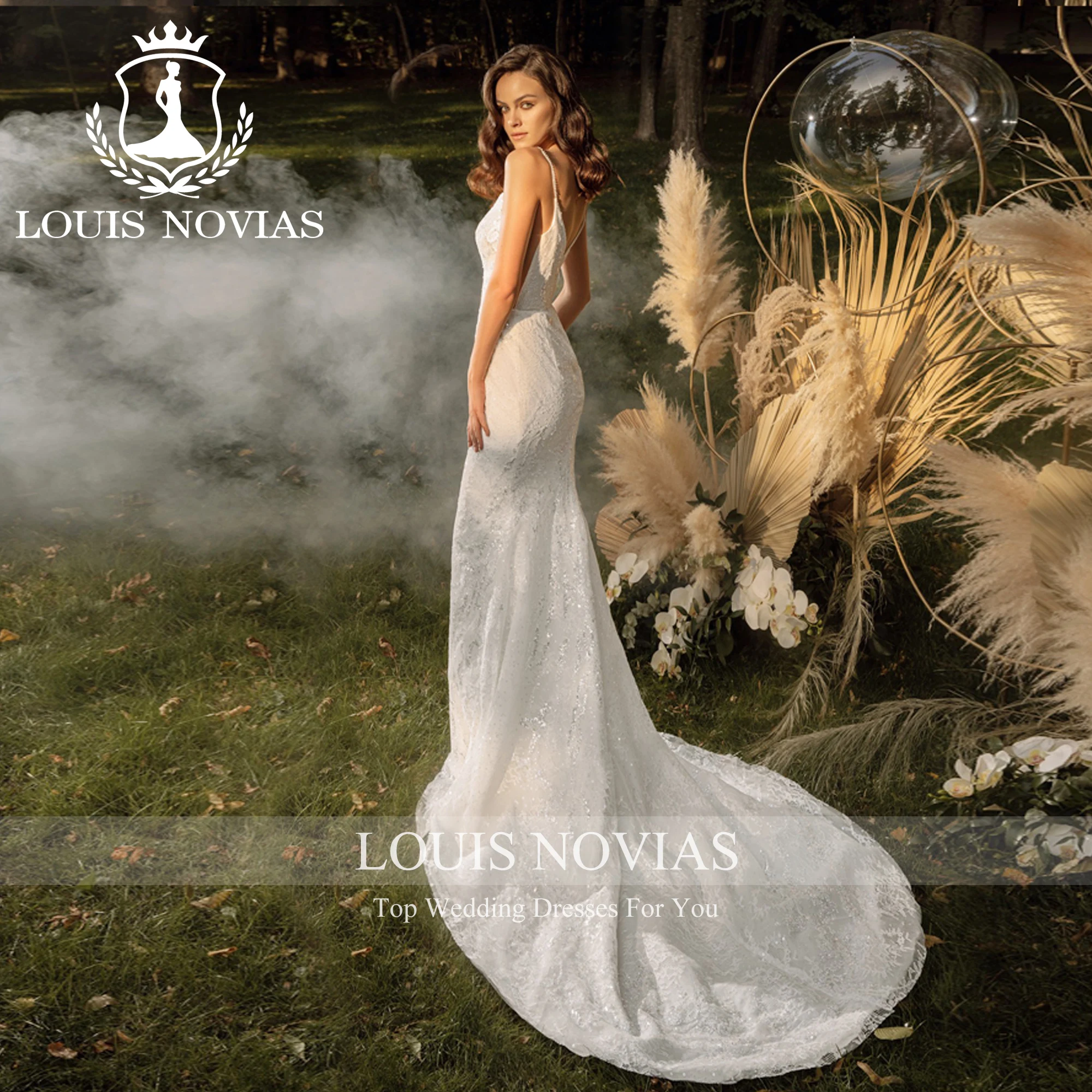 LOUIS NOVIAS Свадебное платье в стиле русалки с глубоким v-образным вырезом и аппликациями, расшитое блестками, со шлейфом, труба, свадебное платье Vestidos De Novia