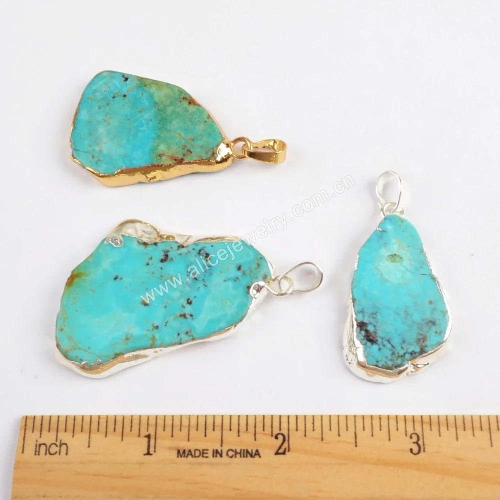 Unique Irregular Natural Turquoise Slice Pendant Golden/Silver Color Charm For Women Boho Jewelry Accessories DIY Necklace
