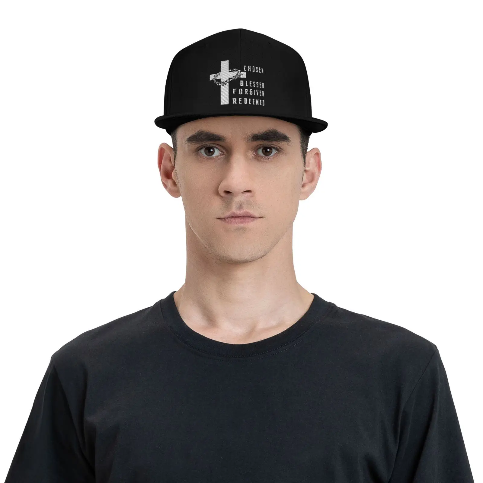 Wybrany Blessed Forgiven Redeemed Czapka z daszkiem, męska solidna czapka z daszkiem z płaskim daszkiem, regulowana czapka typu snapback unisex,