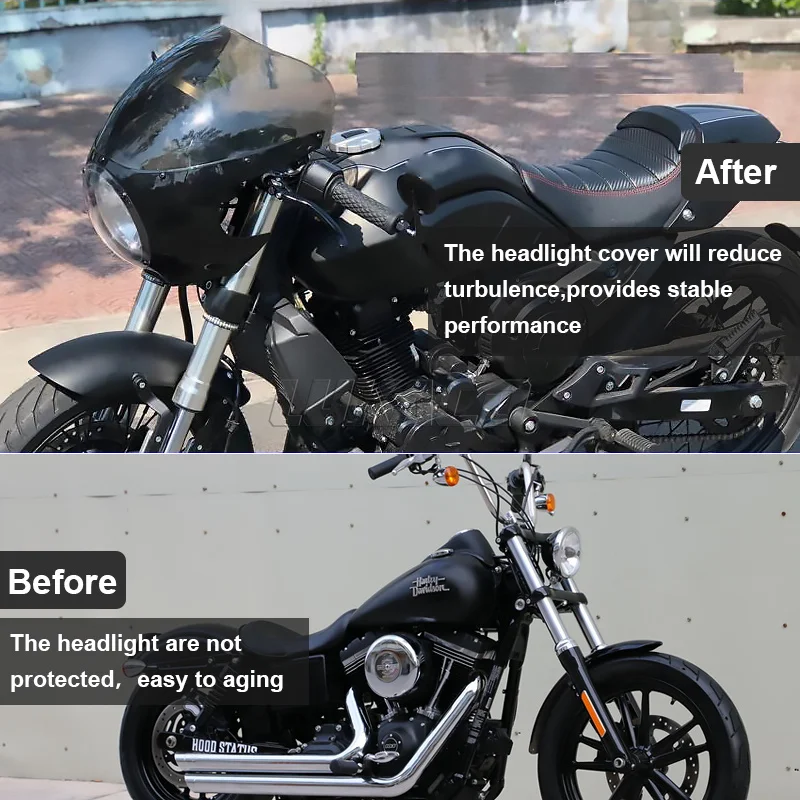 Motorcycle Cafe Racer Headlight Fairing 5-3/4" Front Light Mask Cover For Harley Chopper Bobber Sportster XL883 Dyna Softail