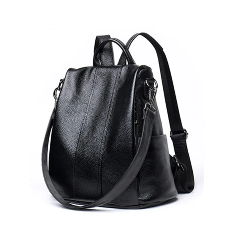 Satchel Simple Fashion School Bag Classic Lady Rucksack Satchel Genuine Leather Women's Backpack Travel Casual Commute
