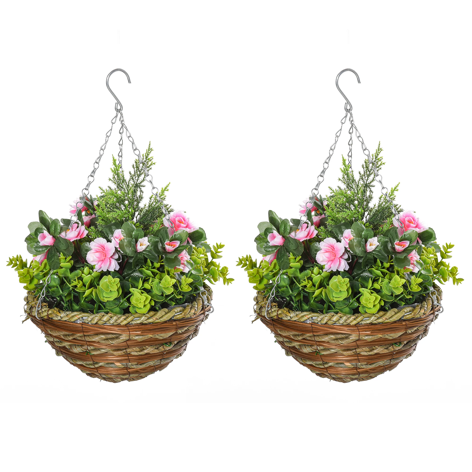 Outsunny set of 2 synthetic Lisianthus pendants Ø 25x34 cm pink and green