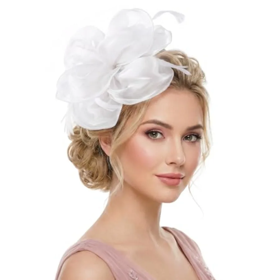 Fascinators Tea Party Hats for Women, Ribbons Feathers Headband for Wedding Cocktail Church Dresses Accessories