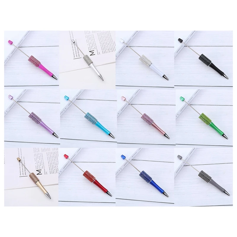 12 PCS Diamond Beaded Pen DIY Colorful Beadable Ballpoint Pens As Shown Plastic For Writing School Office Supplies