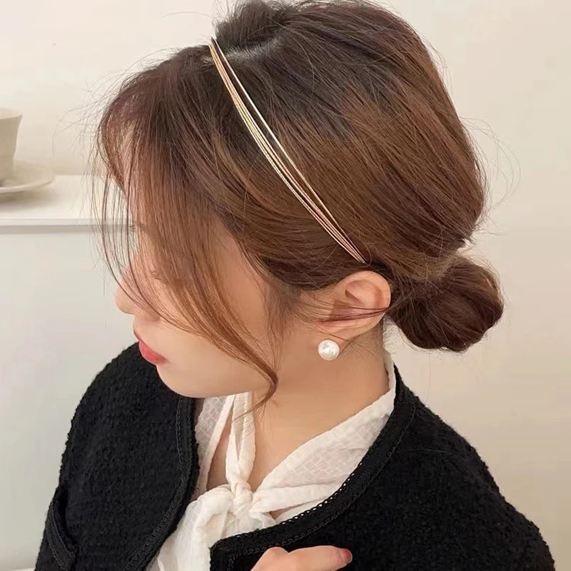 

New Thin Headbands Women Multilayer Alloy Hair Hoop Double Root Metal Hair Bands Hair Accessories Smooth Head Hoop
