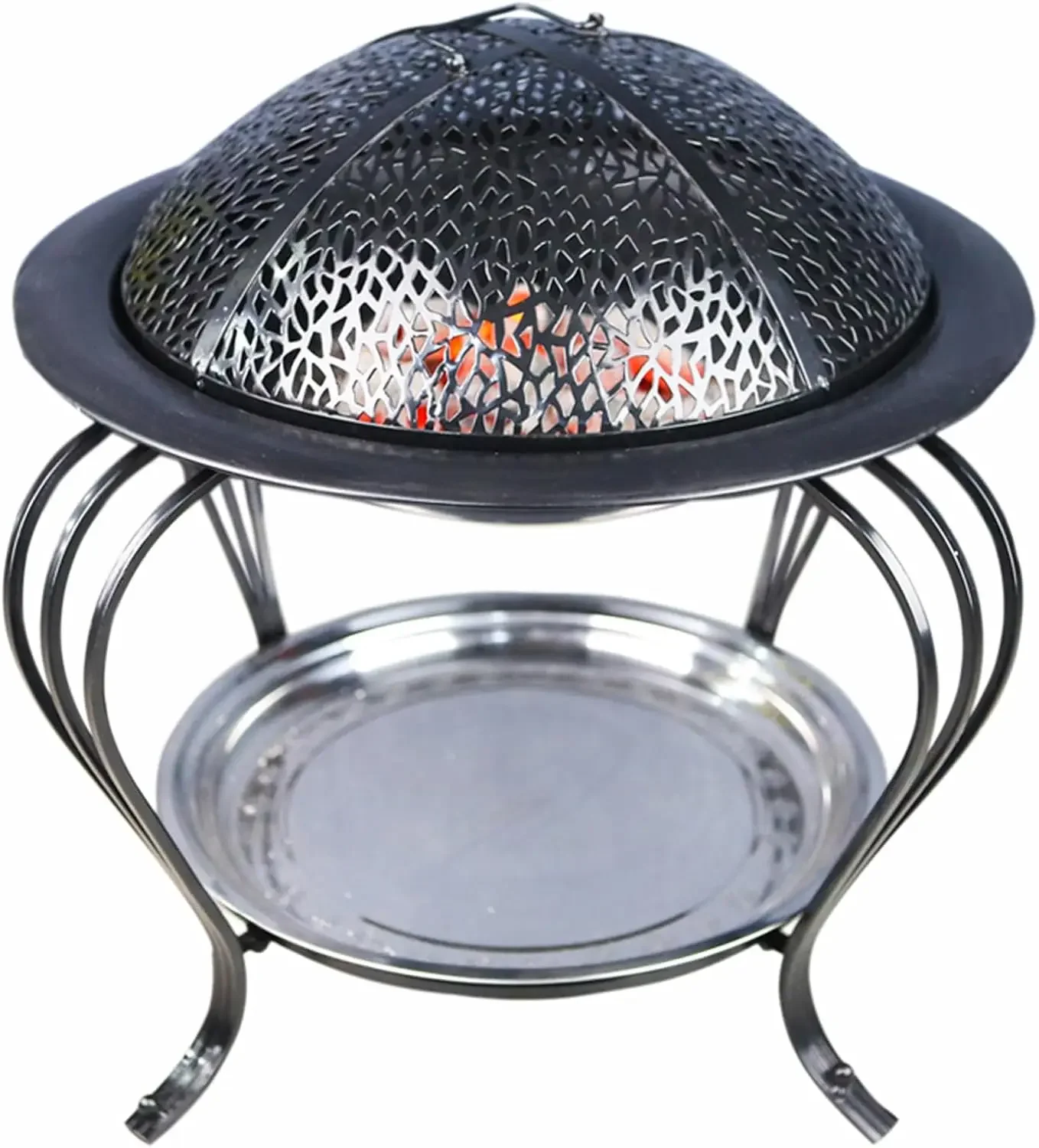 Iron Fire Pit,Patio Heater,BBQ Grill,with Charcoal Clips and Spark Guard,Safe and Stable,for Camping,Campfires,Warmth,Small/Larg
