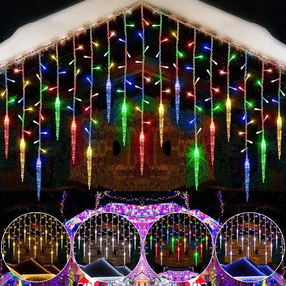 96 LED Icicle Fairy Curtain String Lights Indoor Outdoor Christmas Wedding Party