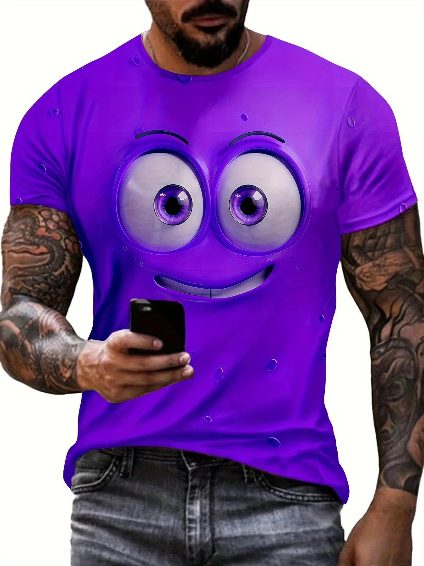 2024 New Men's Eye Pattern Printed T-shirt, Casual Short-sleeved Round Neck T-shirt, Men's Summer Outdoor Clothing image 2