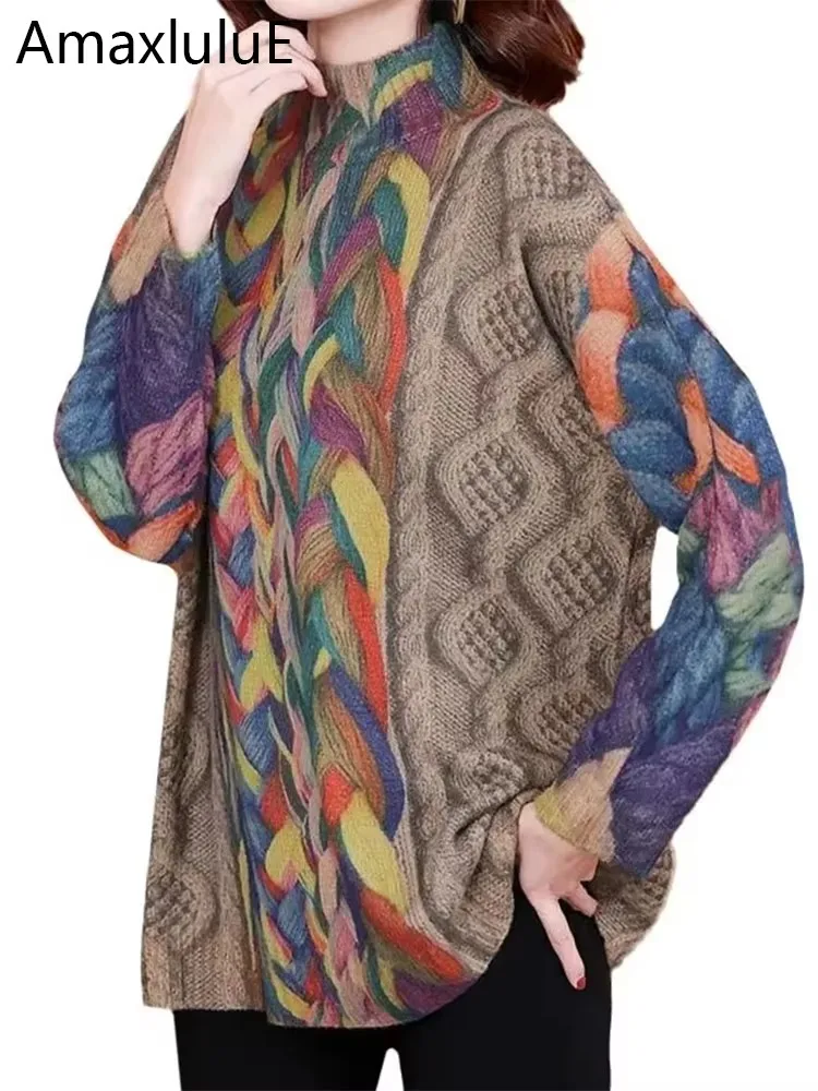 

Amax luluE весенняя корейская модная одежда женские водолазки вязаные теплые свитера женские свободные пуловеры с принтом джемперы для отдыха