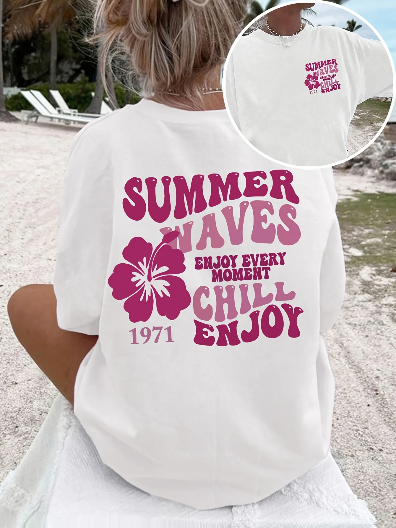 2026 Spring/Summer New Simple Personalized Flower Pattern Simple Letter Printed Casual Women's T-shirt