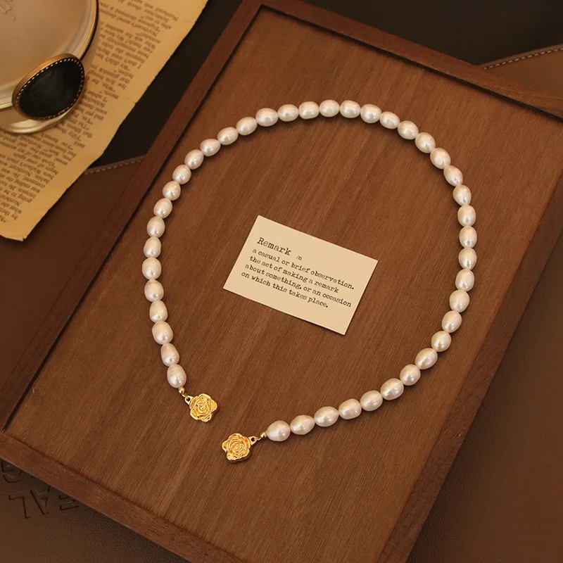 100% Natural Freshwater Pearl Elegant Rose Flower 14K Gold Filled Female Chain Necklace Promotion Jewelry Gifts No Fade Cheap