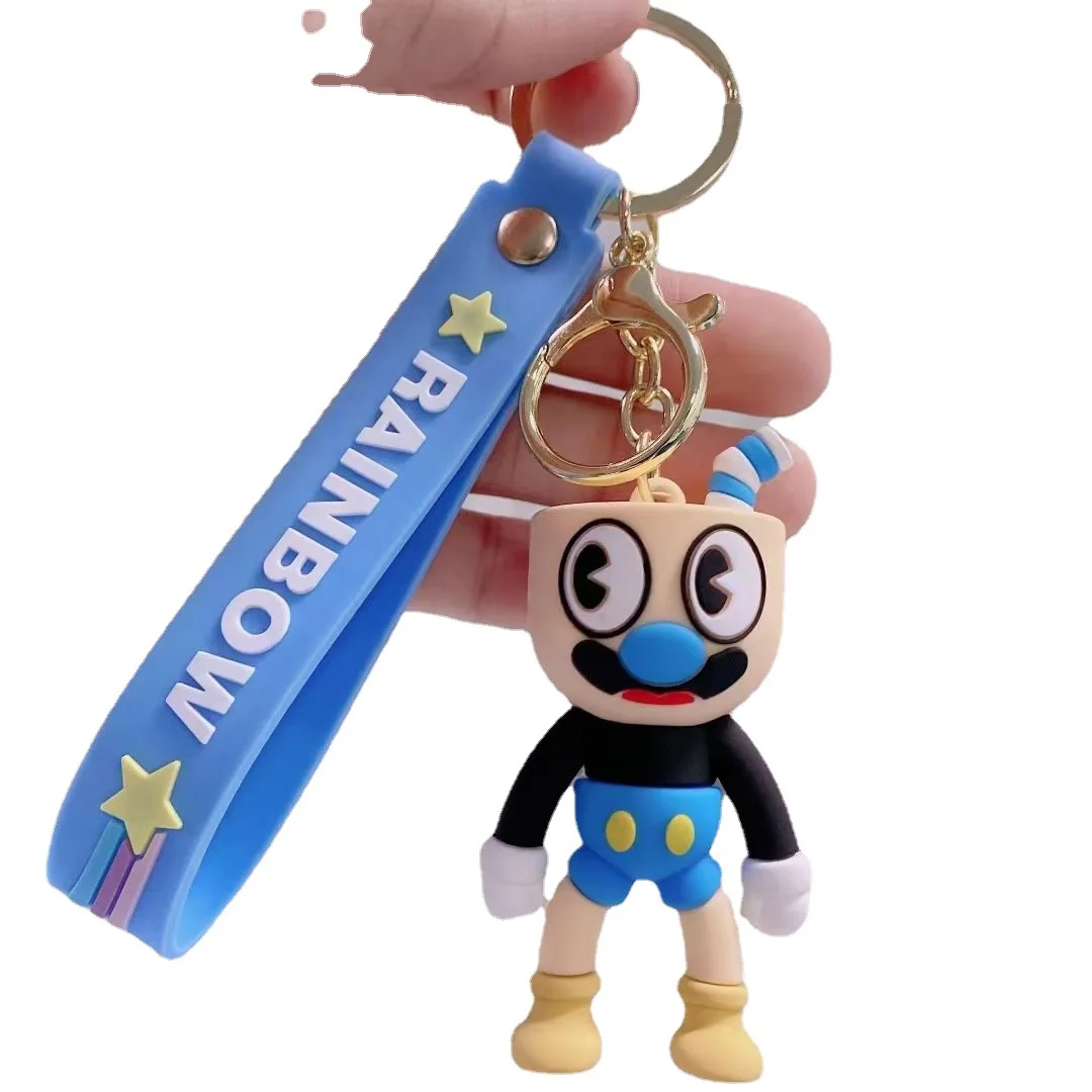 Creative New Adventure Cuphead Game Around 6cm Mickey Minnie Doll Mug Key Chain Pendant Car Key Ring Children\'s Gifts