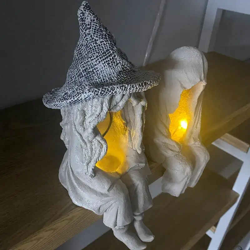 Halloween Witch Solar Energy Lamp Witch Solar LED Lawn Light Resin Garden Courtyard Decoration Lights Sculpture Figurines Decor