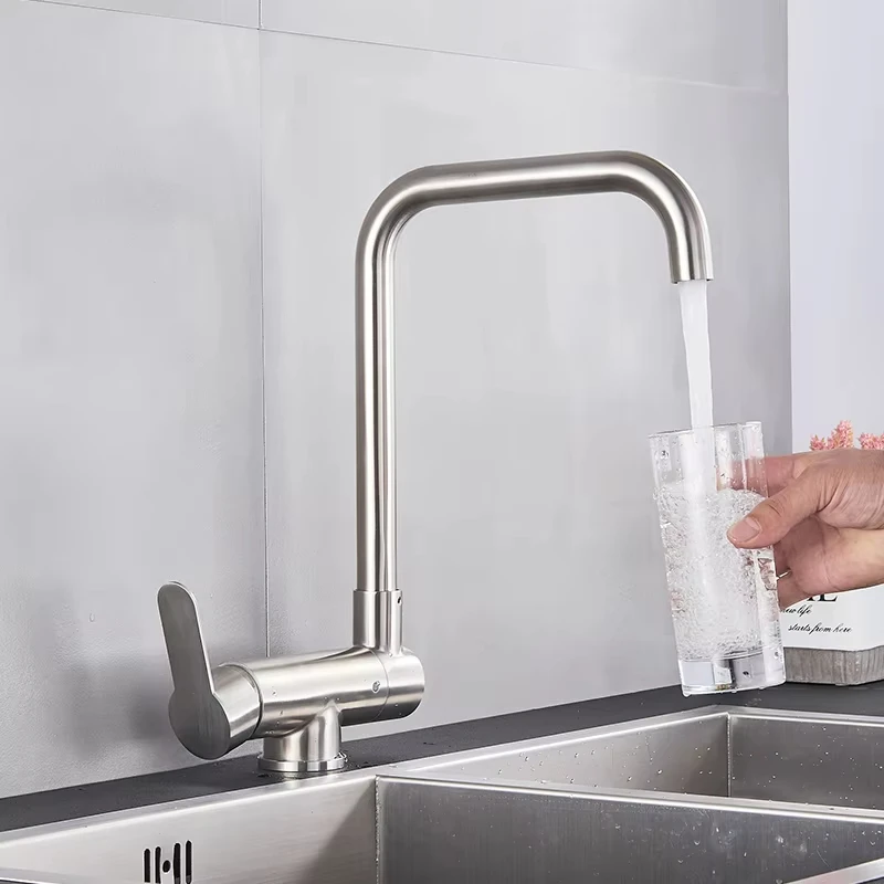 

Matte black/brushed finish kitchen faucet, foldable hot and cold water mixing faucet, single-hole sink mixing faucet.