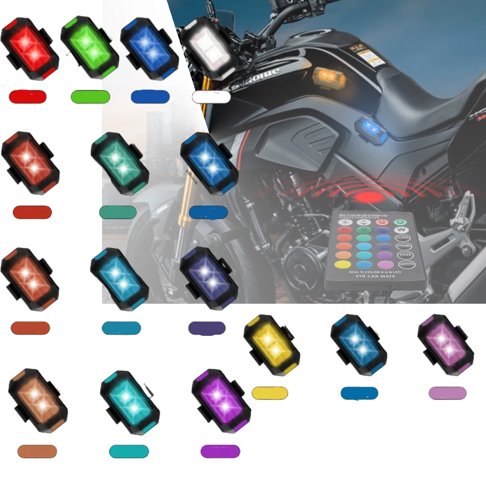 Multi-functional Motorcycle Signal Lamp LED Anti-collision Warning Light Strobe Remote control 7 Colors Turn Signal Indicator