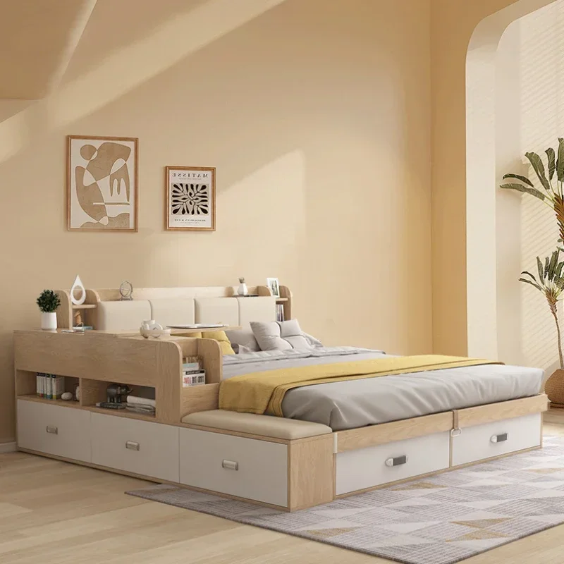 

Elegant House Storage Double Bed Frame Simple Organizer Villa Loft Queen Bed Headboards Adults Cama Bedroom Set Furniture