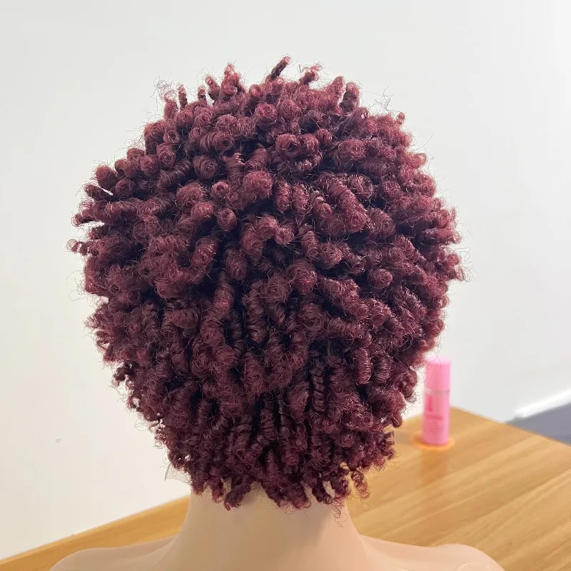 Premium 99J Afro Curly 13x4 Ear To Ear Lace Frontal Human Hair Glueless Wigs for Women 6inches Remy Hair Short Cut Lace Bob Wigs - Image 2