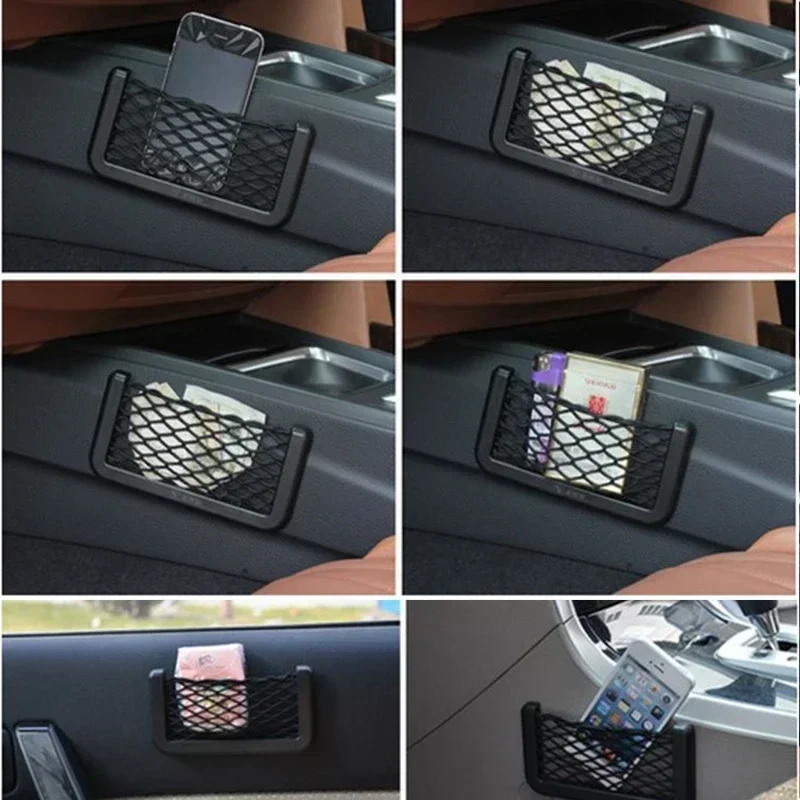 Adhesive Car Storage Bag Nets Auto Seat Organizer Door Side Net Pocket Phone Holder 15-20cm Resilient Car Styling Storage Nets
