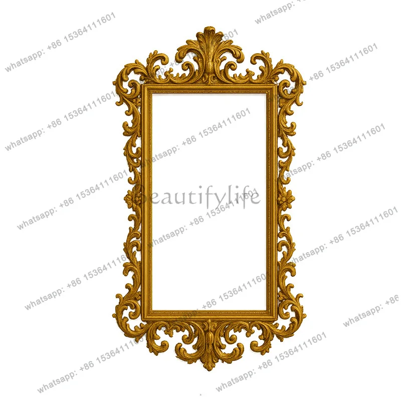 

European style light luxury square carved border hanging wall mirror French retro court style decorative mirror