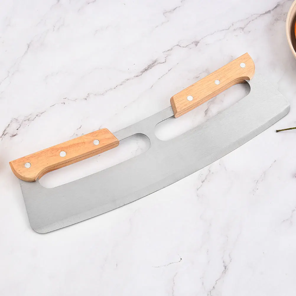 

Wooden Handle Pizza Knife Stainless Steel Smooth Grip Dishwasher Safe Double Handle Tools Pizza Supplies