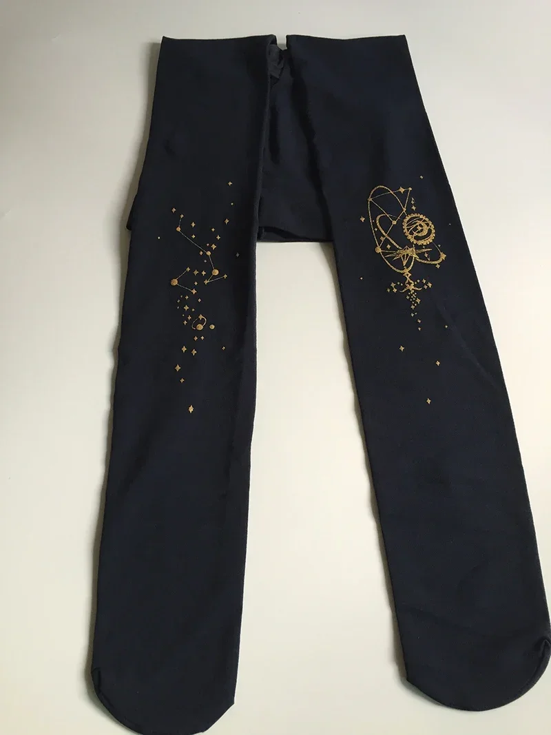 Steampunk Lolita Tights Gothic Black and Gold Pantyhose ~ The Gate of Rolling Star
