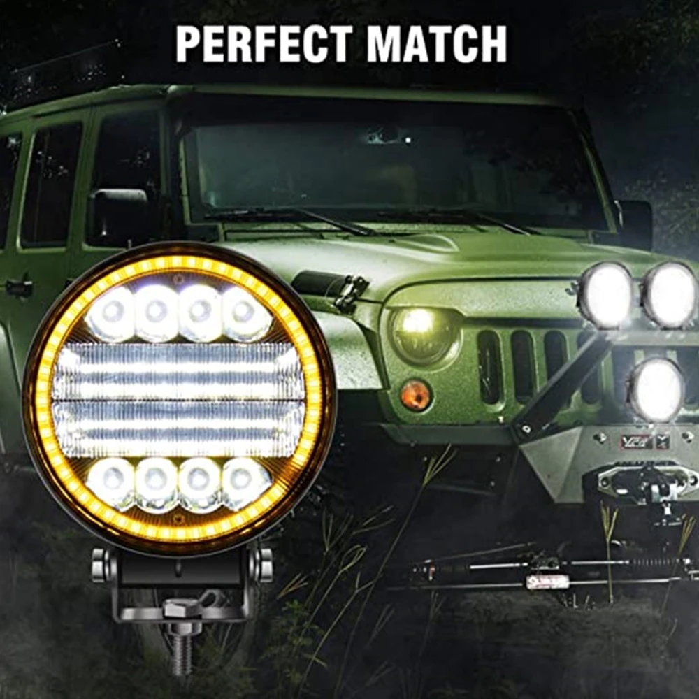 4x LED Arbeits scheinwerfer Pods runde Bernstein Spot Combo Licht Bernstein Nebels chein werfer für Jeep Offroad Geländewagen Scheinwerfer 4 Zoll Arbeit LED gelb 12V