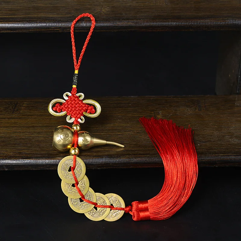 Genuine 2.8 Five Emperors Coin Pendant, Symbolizing Peace And Good Fortune, Featuring A Copper Gourd With Double Tassels
