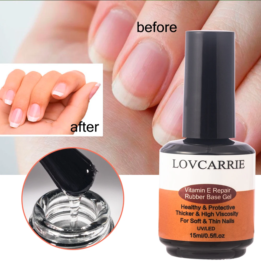 1 PCS Vitamin E Repair Rubber Base Coat Gel Nail Polish 15ML Semi Permanent UV Thicker High Viscosity Manicure Base Gel Varnish