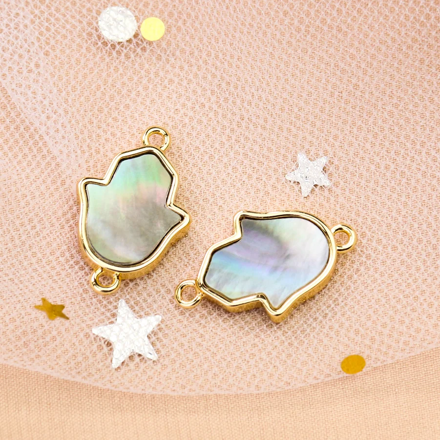 Natural Black Mother-of-Pearl Pendant Hamsa Hand Connector Charms for Jewelry Making DIY Bracelet Necklace Findings Supplies