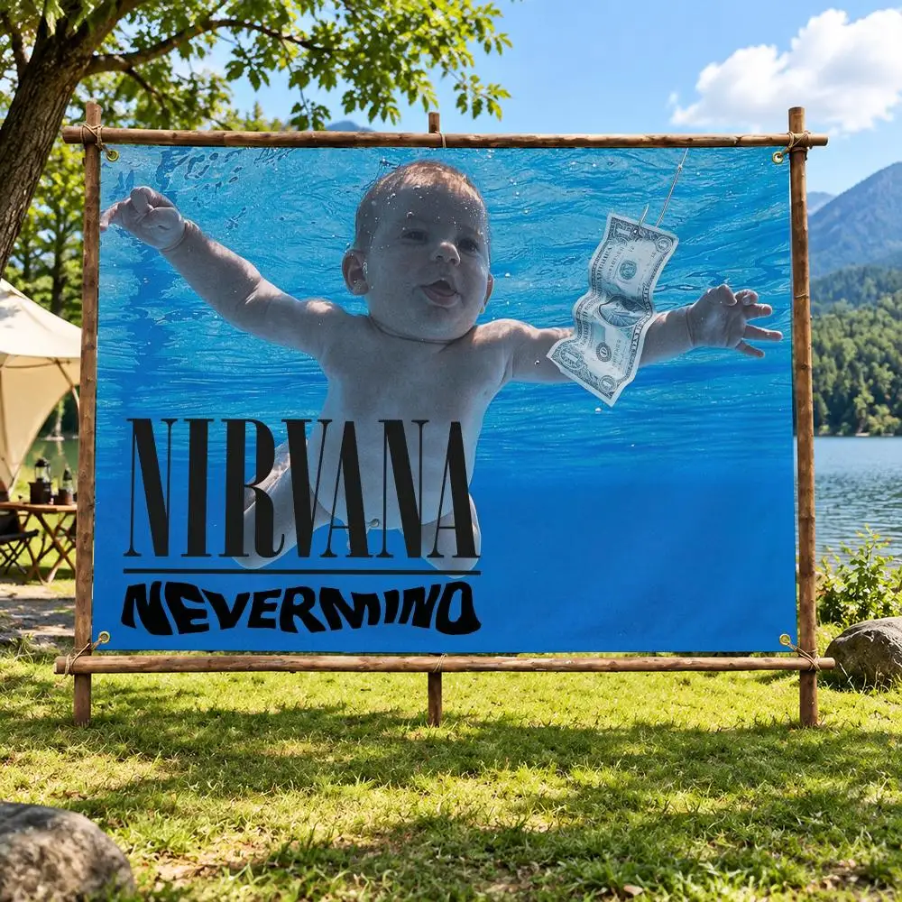 Band N-Nirvana Nevermind Flags Banner Decor for Bedroom,Garden,Party,Club,Indoor Outdoor, Fan Gift