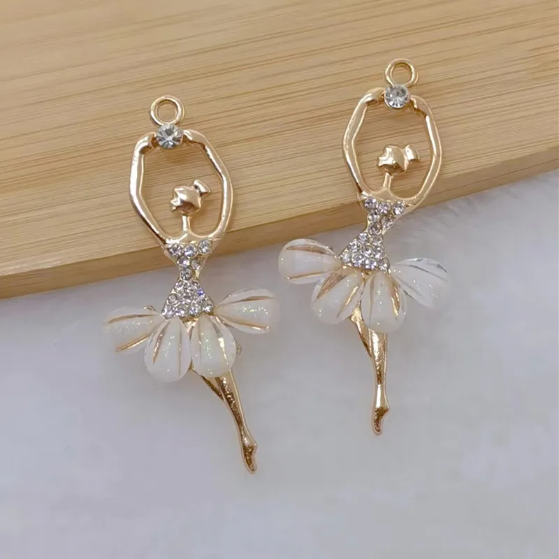 5pcs Gold Color 58x7mm Cartoon Enamel Ballet Dancer Charms Ballerina Pendant For DIY Handmade  Jewelry Making Accessories