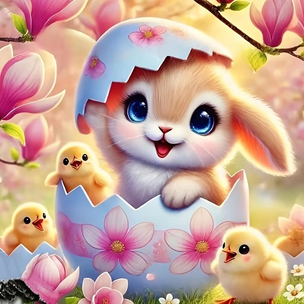 

DIY Whimsical Spring Bunny Jigsaw Puzzle, Pastel Eggshell Rabbit and Magnolia Background for Bedroom Home Decoration
