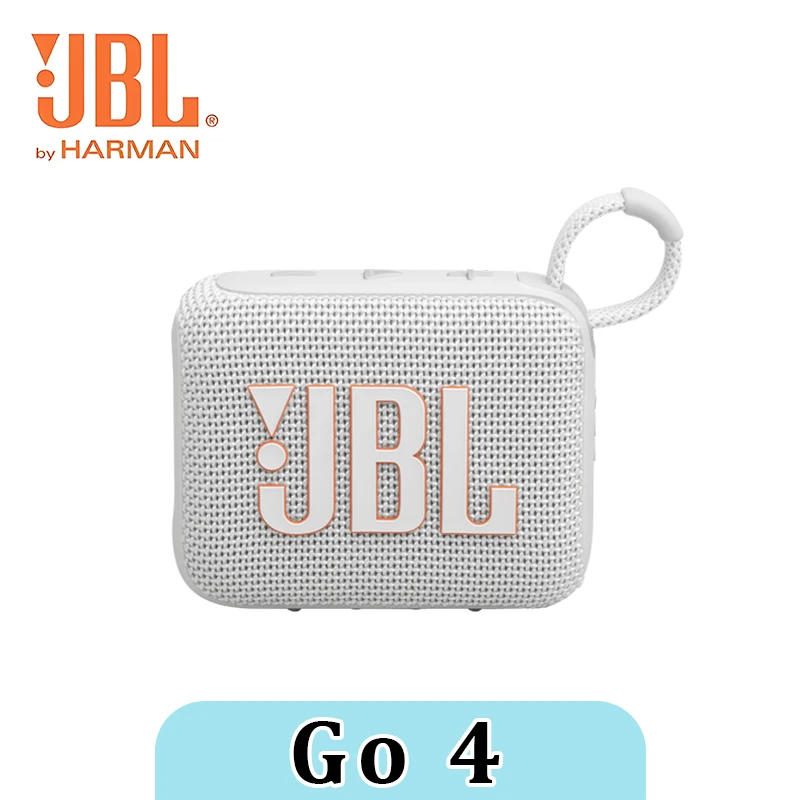 Altavoz JBL GO4 blanco de cuarta generación, subwoofer tipo bloquillo dorado, Bluetooth, para exteriores, camping, ciclismo, resistente al agua.