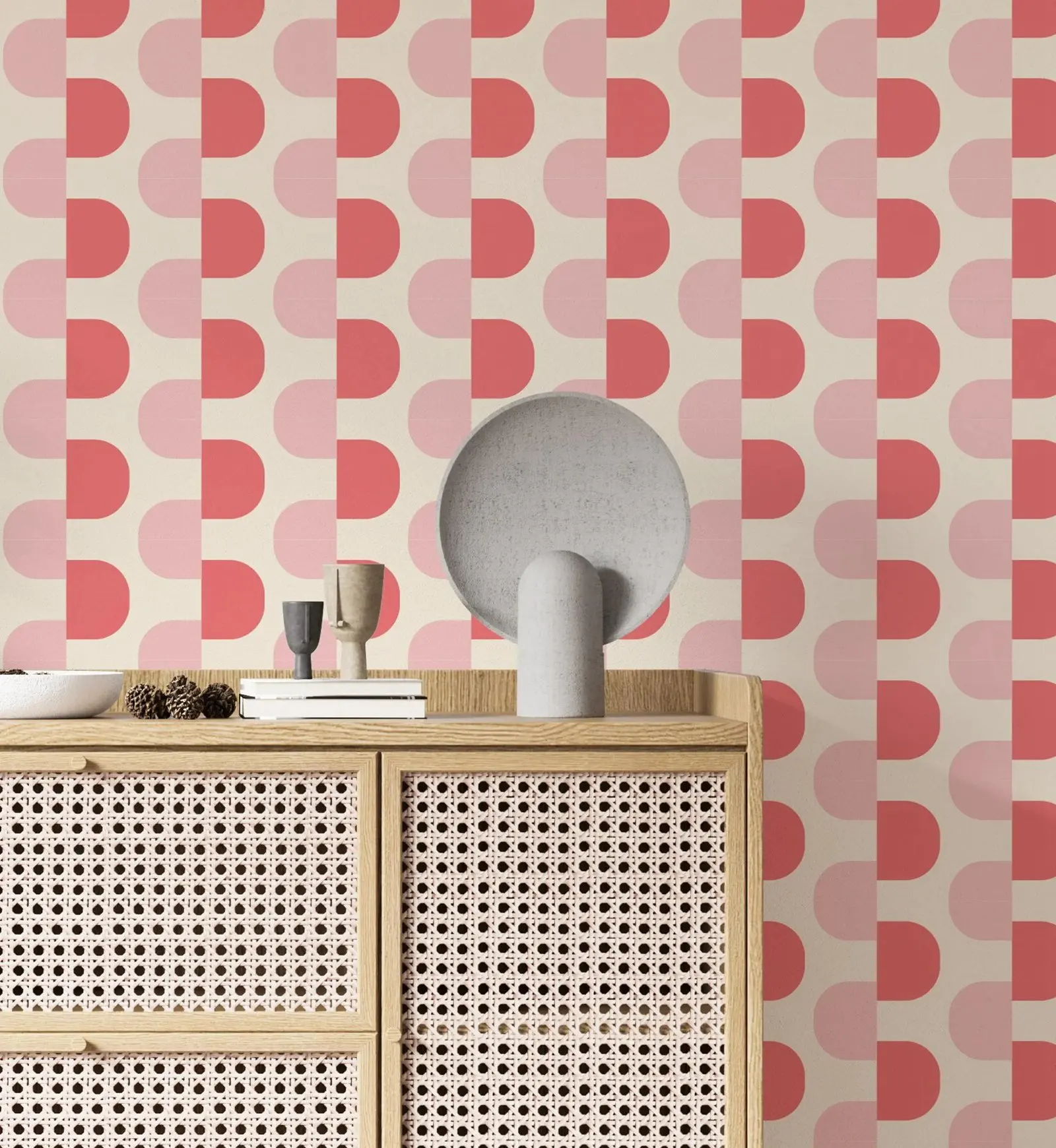 Nursery Wallpaper Pink Peel and Stick,Geometric Wallpaper,Vintage Pink Retro Removable Wall Paper Funky Self Adhesive Wall Decor