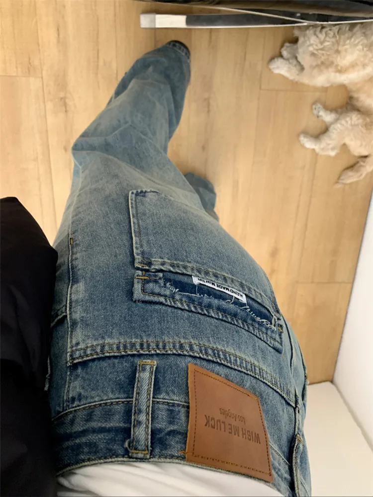 

Американские ретро-джинсы синего цвета с прямыми штанинами для женщин, весна-осень, с высокой талией, облегающие, удлиненные, в узком стиле, для уличной моды, широкие штанины