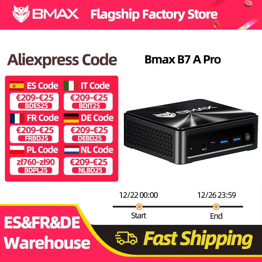 BMAX B7 A Pro Mini Pc AMD Ryzen 5 7430U processeur AMD Radeon graphique 16GB RAM 512GB SSD Windows 11 USB HDMI type-c Bluetooth