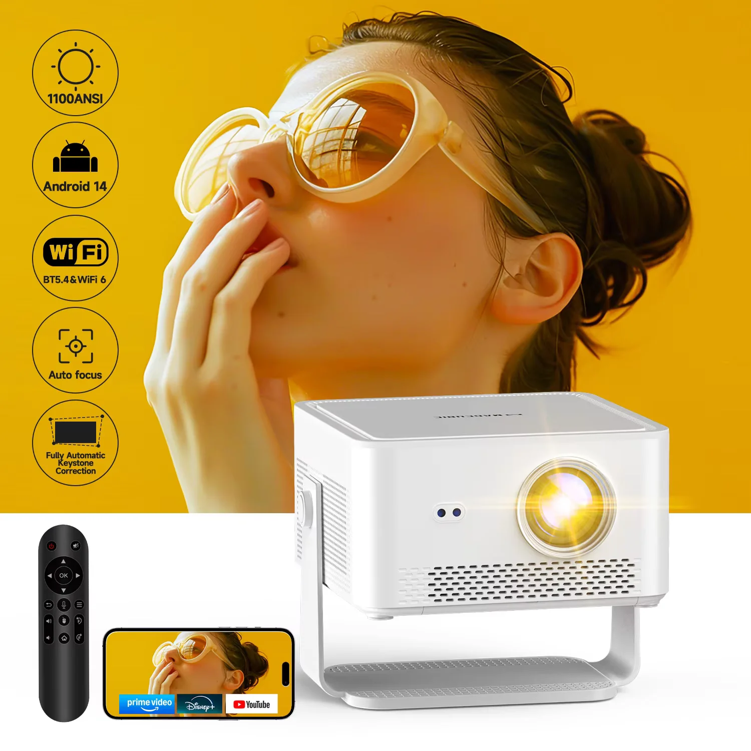 Magcubic Android 14 WiFi6 Beam Mini Projector HY450MAX Portable Outdoor Projector 1100ANSI 1080P Auto Focus 8K Support