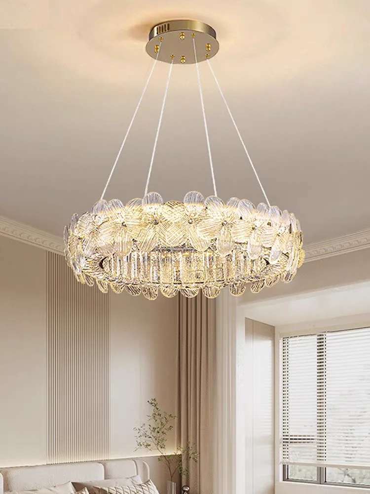 

Living room, bedroom pendant light, French luxury crystal light, modern minimalist glass flower restaurant lighting fixtures