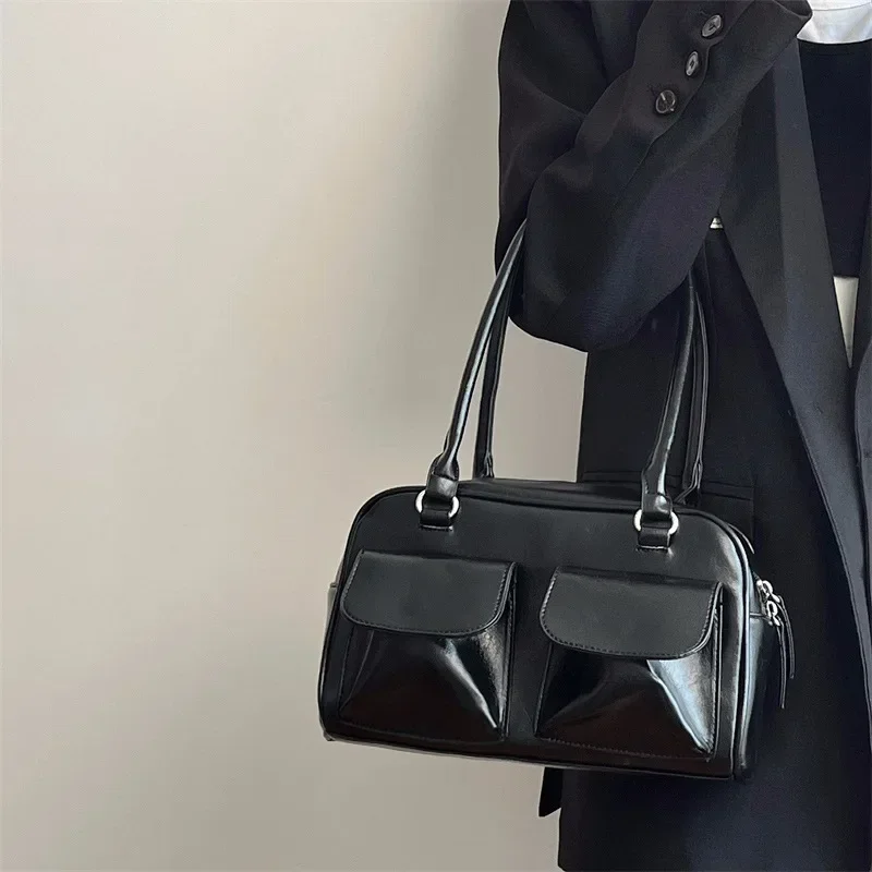 Vintage Women Business Shoulder Bags Simple Ladies Commute Tote Bag Pu Leather Female Underarm Bag Burgundy Large Handbags Purse image 4