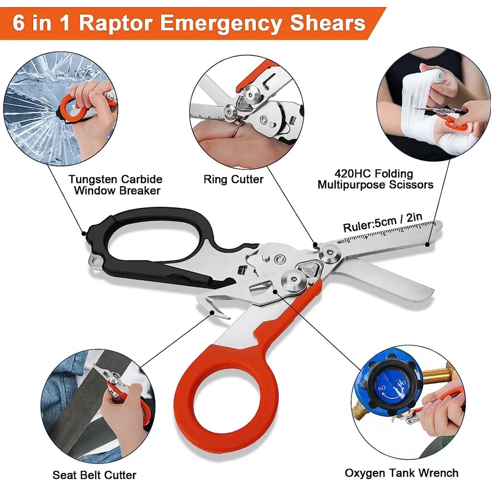 Multifunction Scissors Raptors First Aid Expert Tactical Stainless Steel Folding Scissors Outdoor Tool Combination Gadget