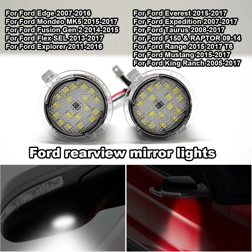 For Ford F-150 Explorer Expedition Edge Everest Mondeo Fusion Ranger Mustang King Ranch Flex SEL LED Side Mirror Puddle Light