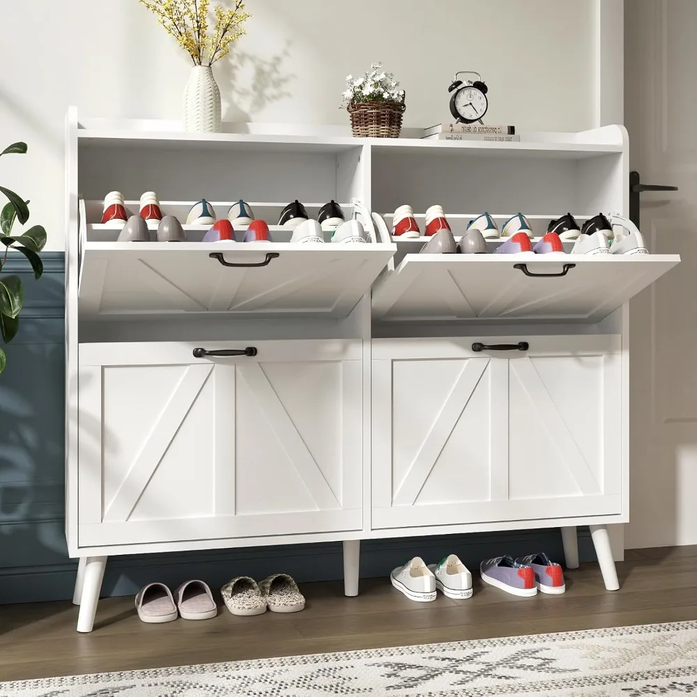 

Shoe Cabinet with 4 Flip Drawers: Slim Farmhouse Entryway Shoe Storage Organizer