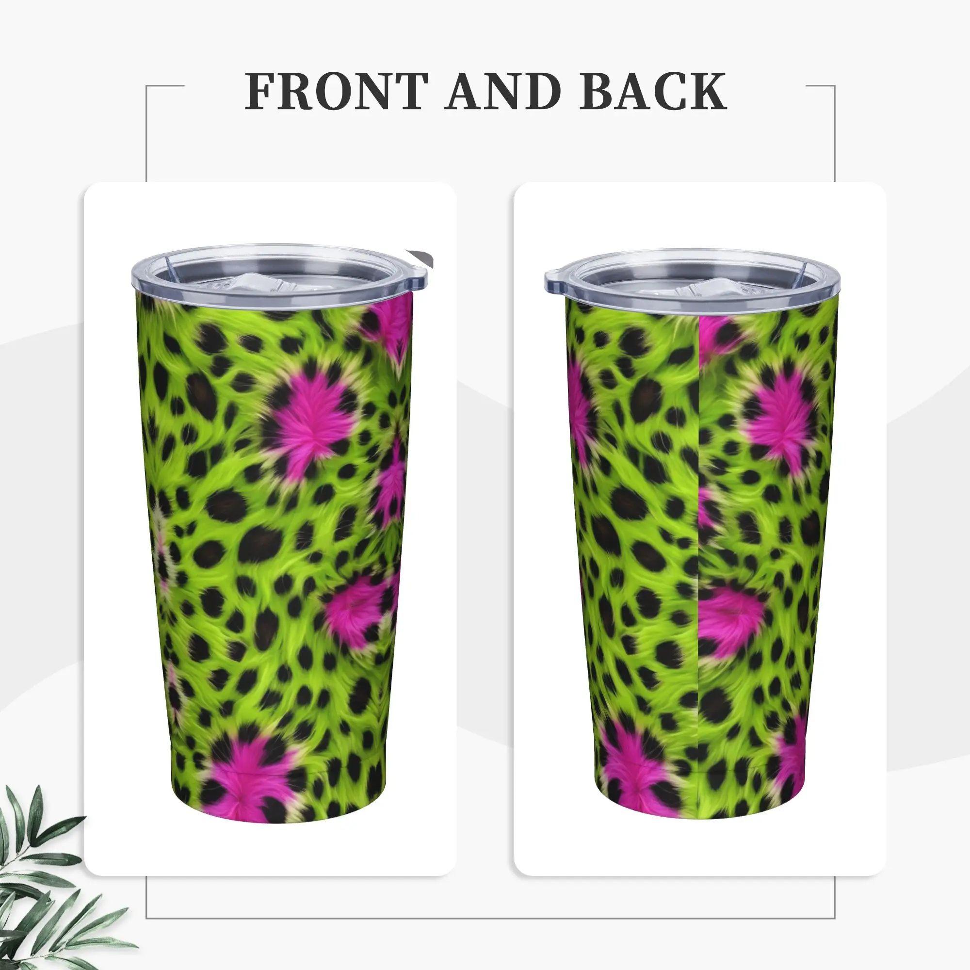 Leopard Green Tumbler Vacuum Insulated Faux Fur Thermal Cup Vacuum Flask Office Home Mug Spill Proof, 20oz