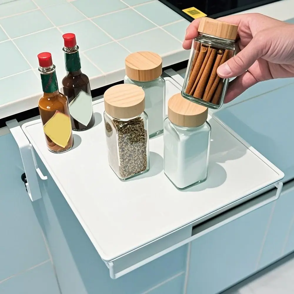 

Carbon Steel Countertop Extender Wall Mounted Adjustable Cabinet Door Organizer with Towel Rack Space Saving