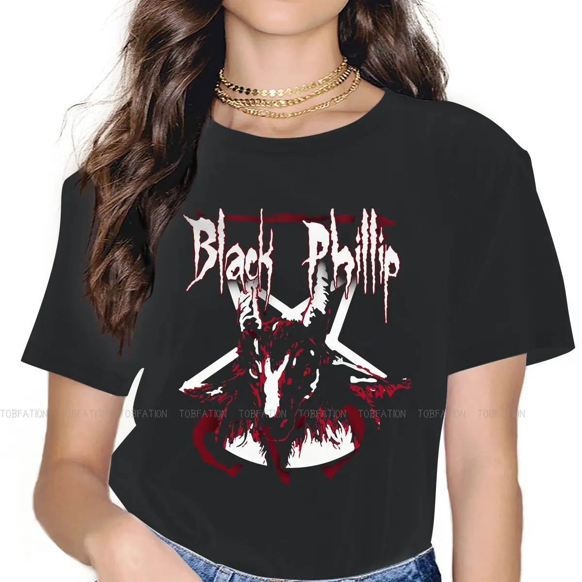 Black Phillip Goat Symbol Devil Women's TShirt Baphomet Satan Lucifer Girls Basic Tops O-neck Female T Shirt 4XL Funny Hipster