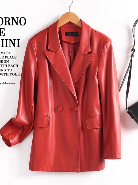 

Genuine Leather Jaet Women's ort Sle Autumn New Faion Suit Feel Premium Quali Coat ket Design Commute Sle