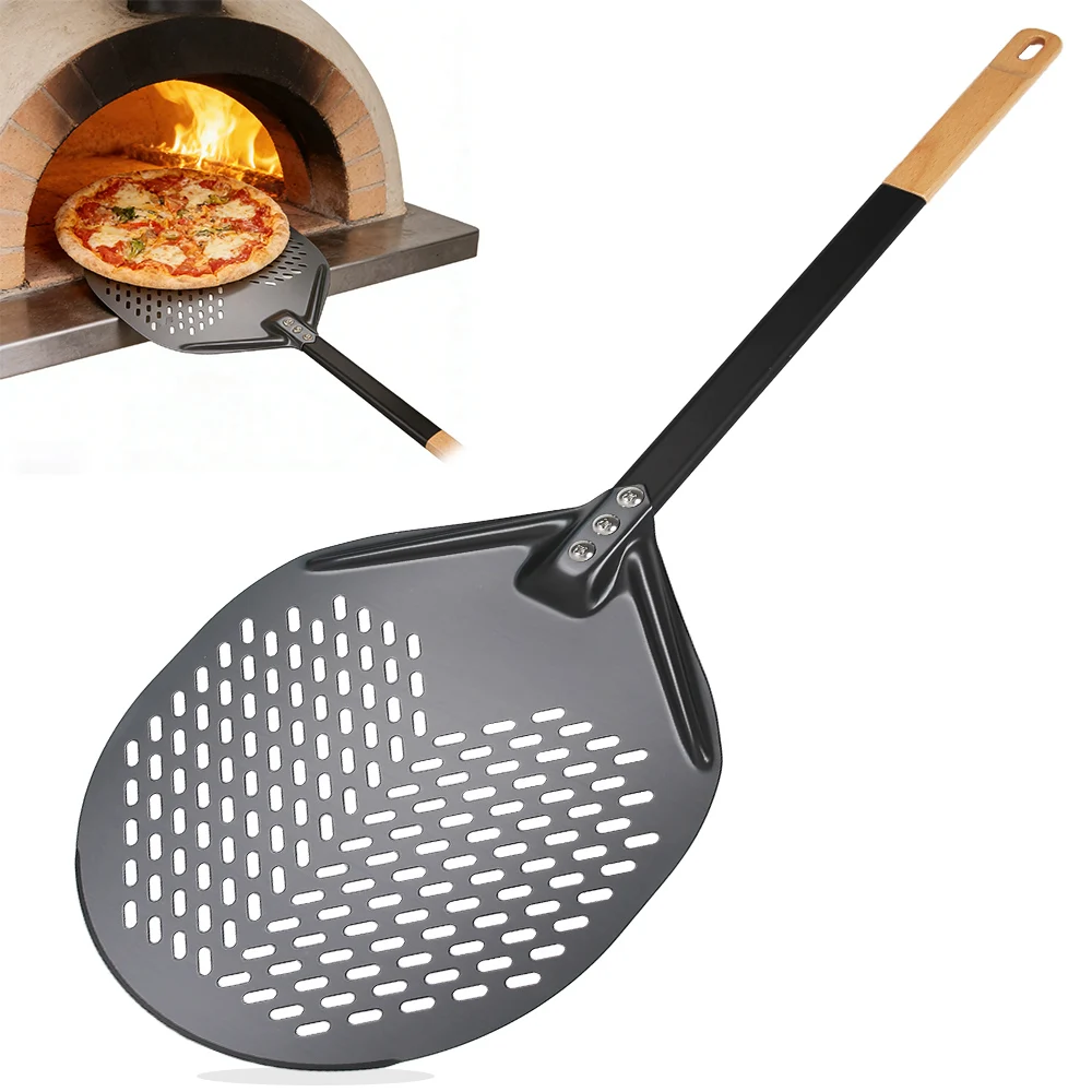 Espátula para Pizza Onilini de 12 polegadas em Madeira de Bétula com Cabo de Liga de Alumínio, Acessórios para Fornos de Pizza em Forma de Cúpula e Arco