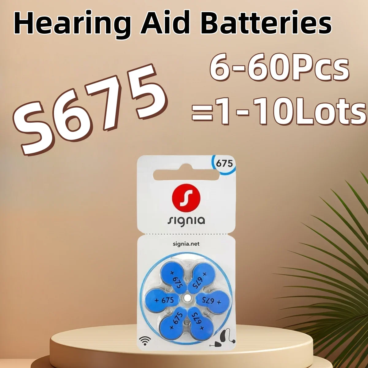 6-60PCS Signia Hearing Aid Batteries  Size 675 60PCS / 10 Cards S675 A675 ZA675 PR44 P675, Signia Hearing Aid Zinc Air 675 Batte