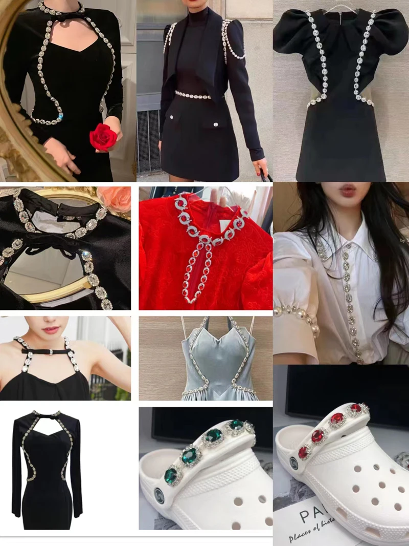 Qing Family Mixed Color Oval Glass Crystal Rhinestone Cup Chain Sew On Wedding Dress Belt Clothes Shoes Bags Trim DIY Accessorie