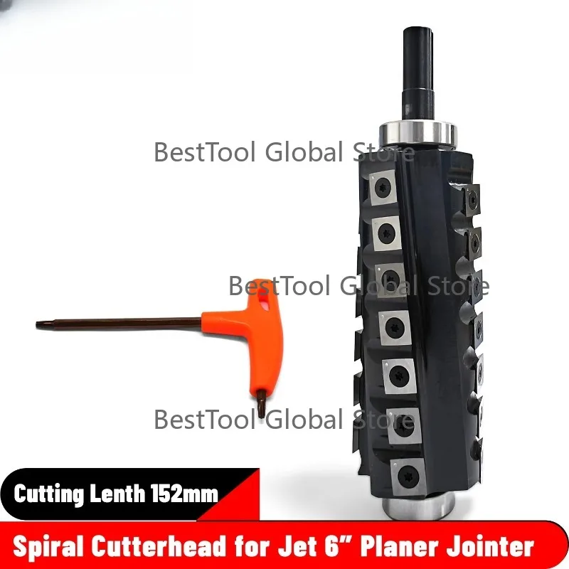 6Inch /152mm Planer Helical Spiral Cutter Head Jet 6” Woodworking Jointer Cutterhead, 152mm Cutting Length with 28Pcs Inserts